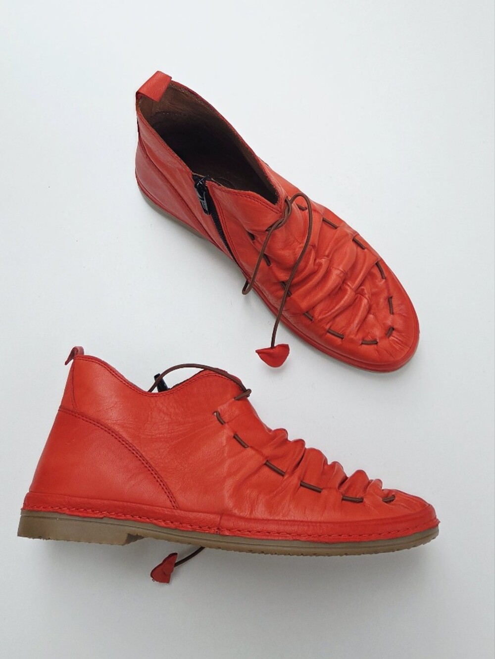 Lemon N Lime Fire Red Tomato Leather Ankle Booties Comfort Shoes Flexible Sz 39